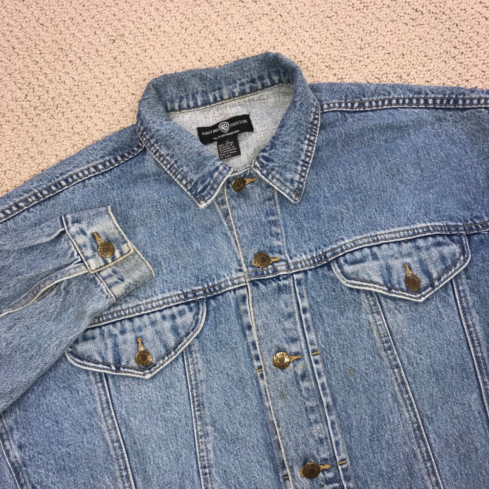 Vintage Warner Bros Studio Store Taz Las Vegas Denim Jacket Large 1996 Blue